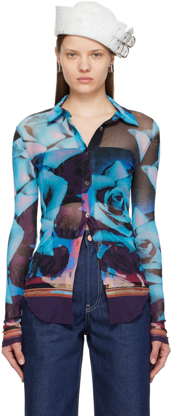 Srajce Jean Paul Gaultier Jean Paul Gaultier Roses Print Mesh Shirt Modra | 24/25-U-CH013-T547-275020