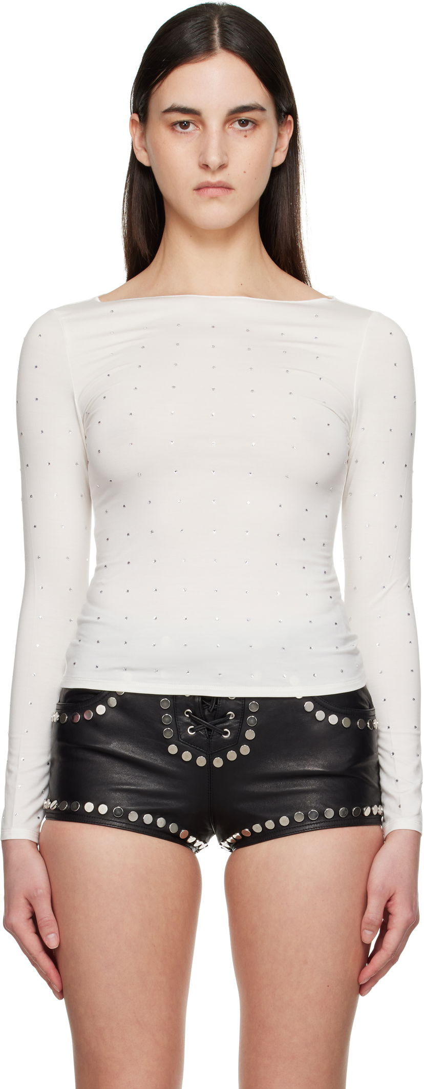 Majica Miaou Miaou Amelia Crystal-Embellished T-Shirt Bela | 7183TJRPEA