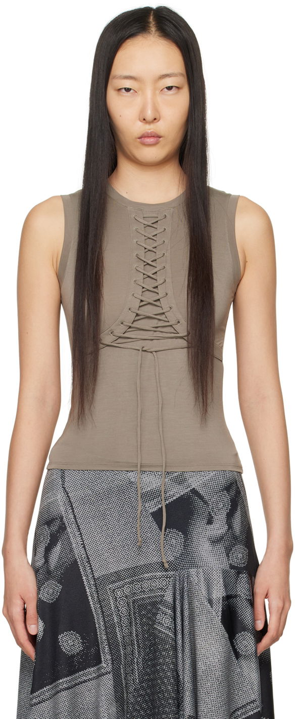 Majica brez rokavov Miaou Miaou Zora Lace-Up Tank Top Rjava | 7127TJBFOX