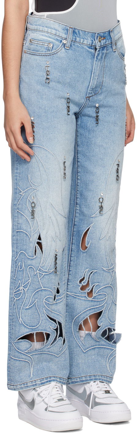 Kavbojke Feng Chen Wang Feng Chen Wang Phoenix Cutout Jeans Modra | FUS15TR13, 1