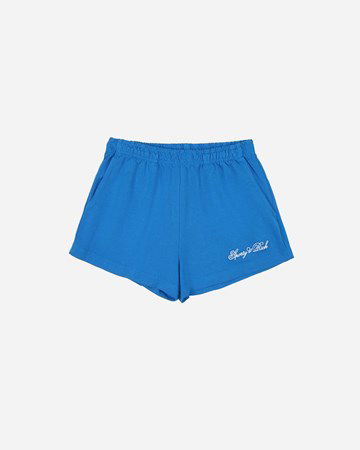 Kratke hlače Sporty & Rich Cursive Logo Embroidered Disco Short Modra | SH853RB, 0