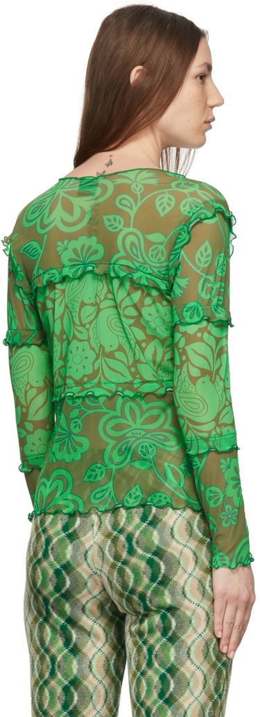 Majica Anna Sui Anna Sui Paradisiac Combo Mesh Top Zelena | 222D21, 2