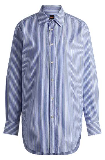 Srajce BOSS Relaxed-Fit Striped Cotton-Blend Poplin Blouse Modra | 50531052
