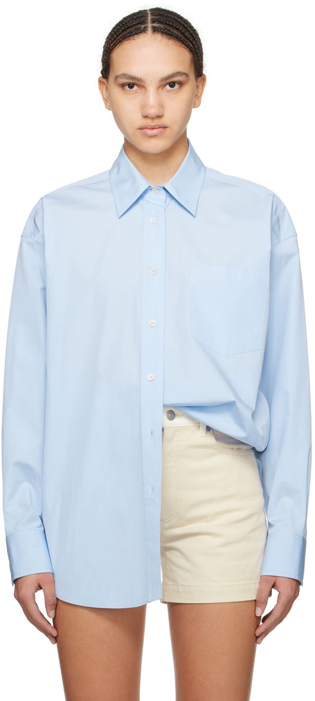 Srajce Stella McCartney Stella McCartney Women's Patch Pocket Shirt Modra | 620093SMA90