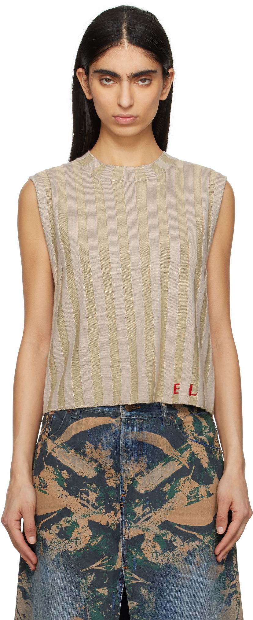 Majica brez rokavov Eckhaus Latta Eckhaus Latta Keyboard Sleeveless Knit Top Bež | 8025-EL-PS25-DU -