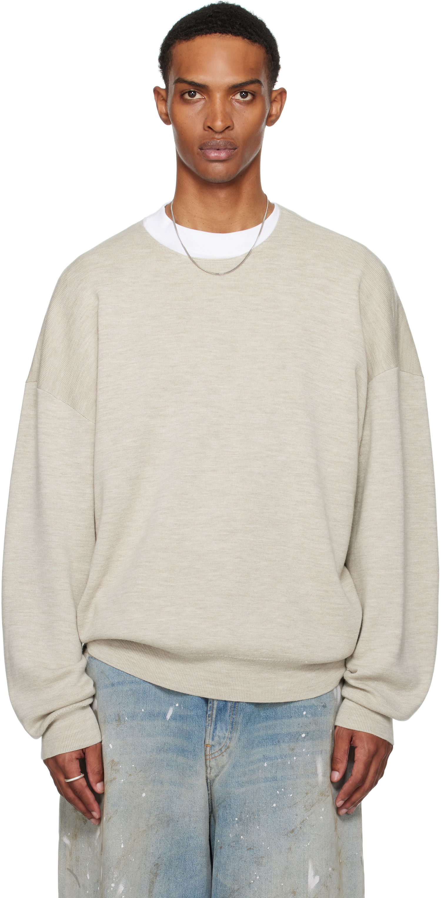 Pleteni pulover Fear of God Fear of God ESSENTIALS Merino Long Sleeve Crewneck Sweater Bež | 192SP256492F, 0