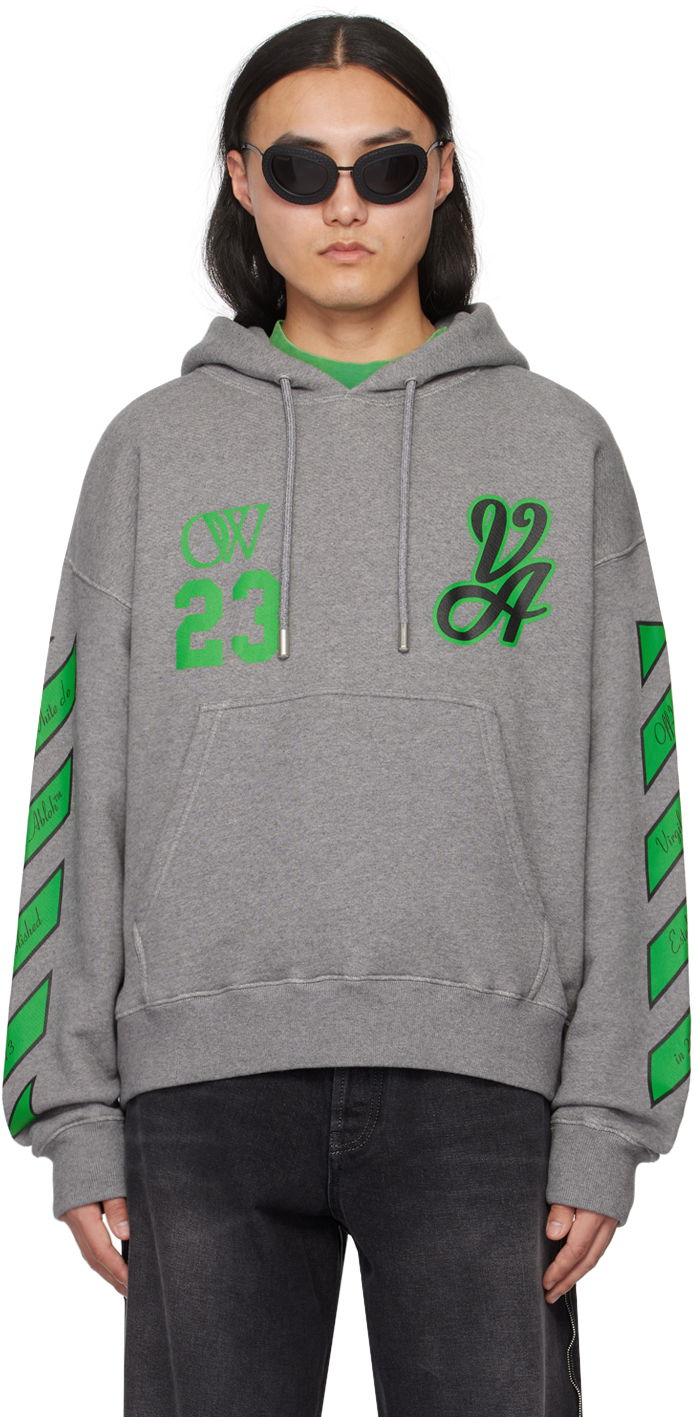 Pulover Off-White Gray Varsity Hoodie Siva | OMBB085S24FLE0140655