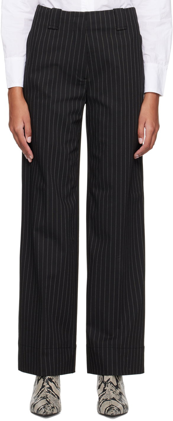 Hlače GANNI Striped Wide Leg Trousers Črna | F8232