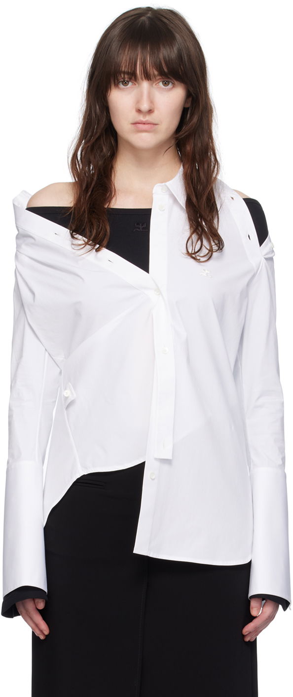 Srajce Courrèges Modular Off Shoulder Shirt Bela | 224CCH056CO0121