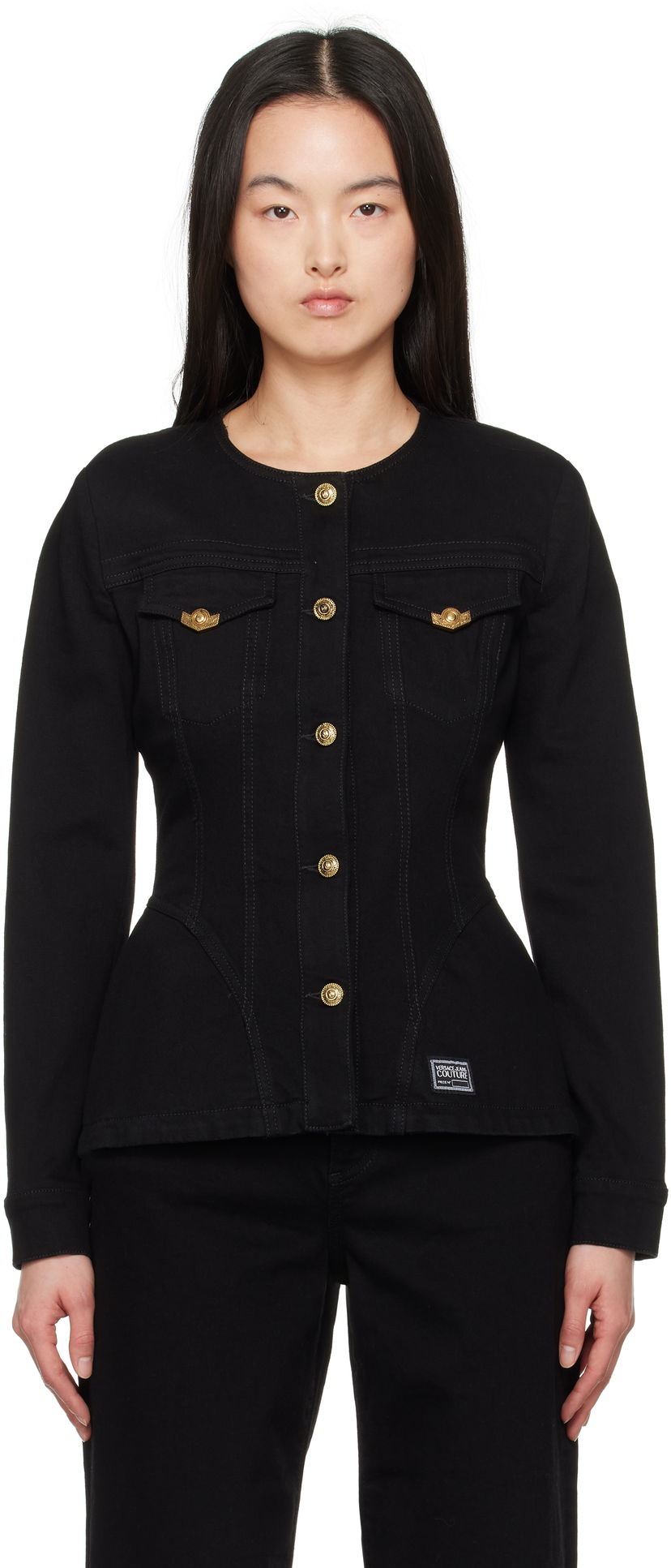 Jakna Versace Versace Jeans Couture Fitted Denim Jacket Črna | E78HAS457_EDW040L54