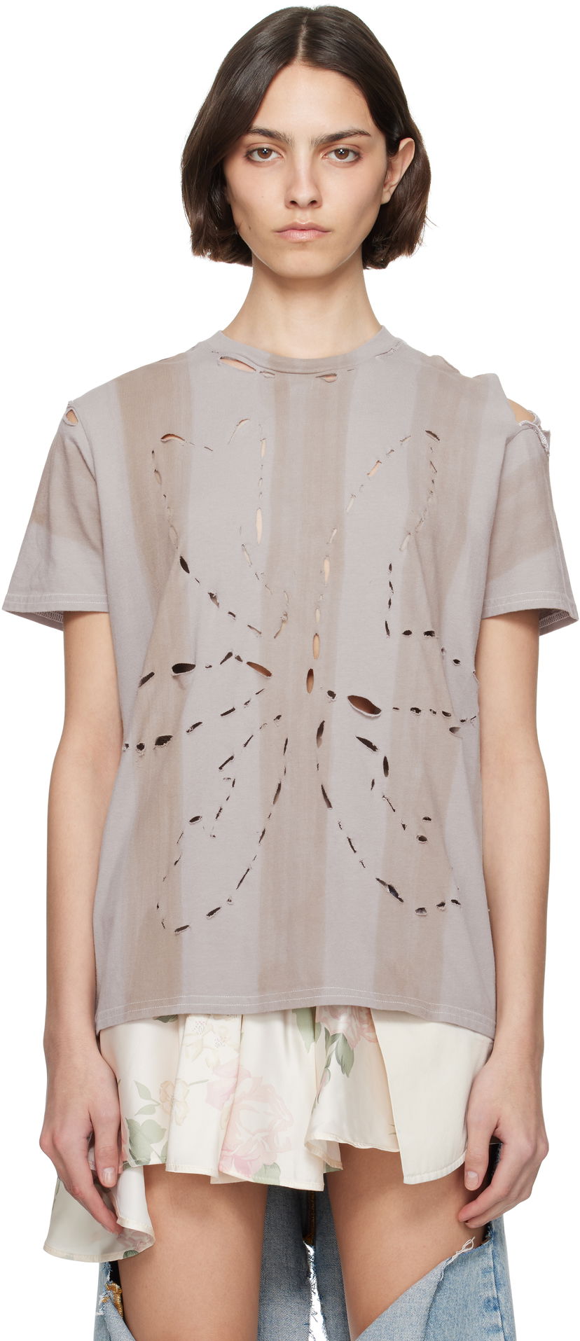 Majica Collina Strada Collina Strada Remnant Flower Cutout T-Shirt Siva | XX3079