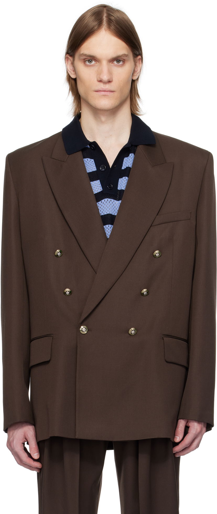 Jakna Casablanca Casablanca Wool Double Breasted Blazer Rjava | MS25-JK-363-01