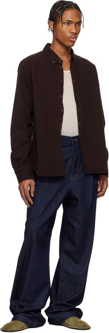 Srajce AMI AMI Cotton Button-Down Ami de Coeur Shirt Bordo | USH060.DE0054, 3