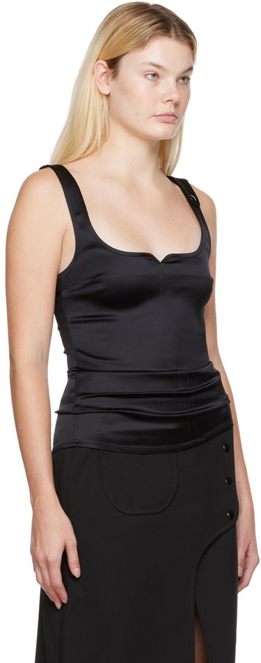 Bodi Courrèges Square Neck Satin Tank Top Črna | 322CTO079AC0017, 3