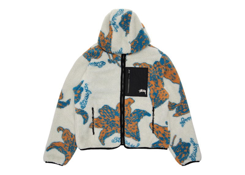Pulover Stüssy Floral Sherpa Hooded Jacket Bela | 118482-Bone