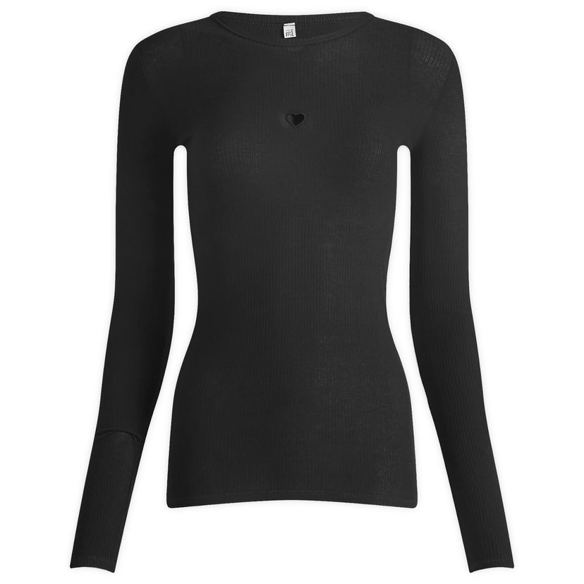 Majica Baserange Heart Cutout Ribbed Long Sleeve T-Shirt Črna | TOHLS-RB-000-Black