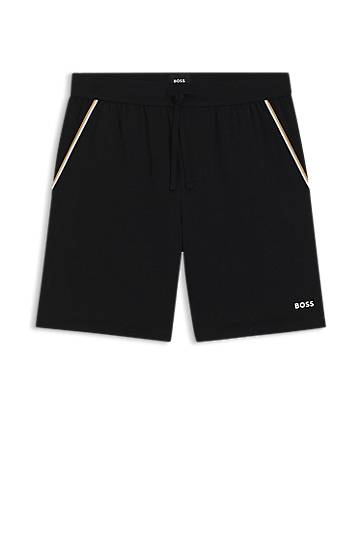 Kratke hlače BOSS BOSS Stretch-Cotton Shorts with Tape Trims Črna | 50545942