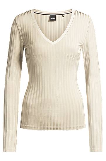 Pleteni pulover BOSS BOSS V-Neck Ribbed Jersey Top Bež | 50532052