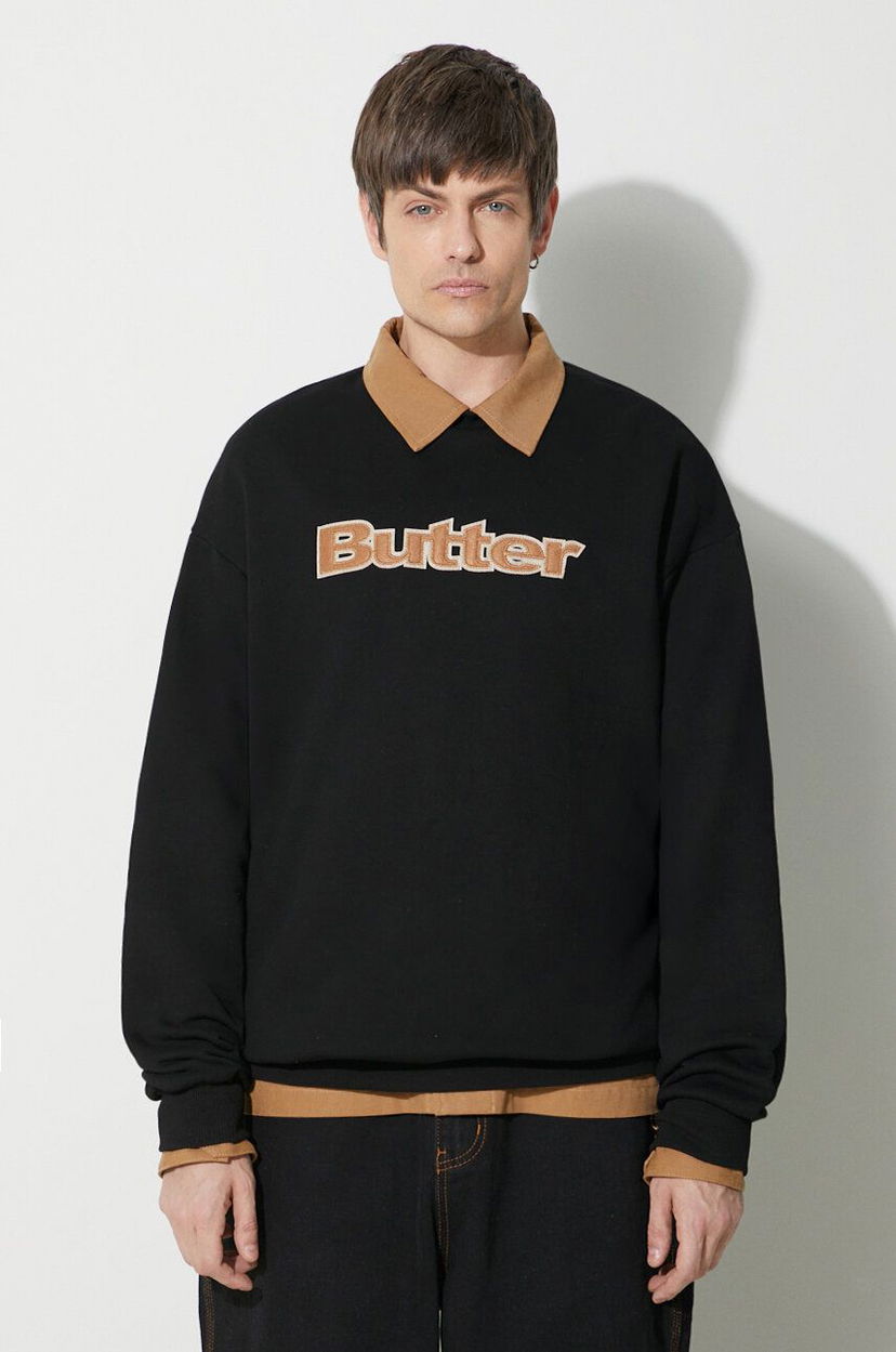 Pleteni pulover Butter Goods Crewneck Sweatshirt With Applique Črna | BGQ423D20904