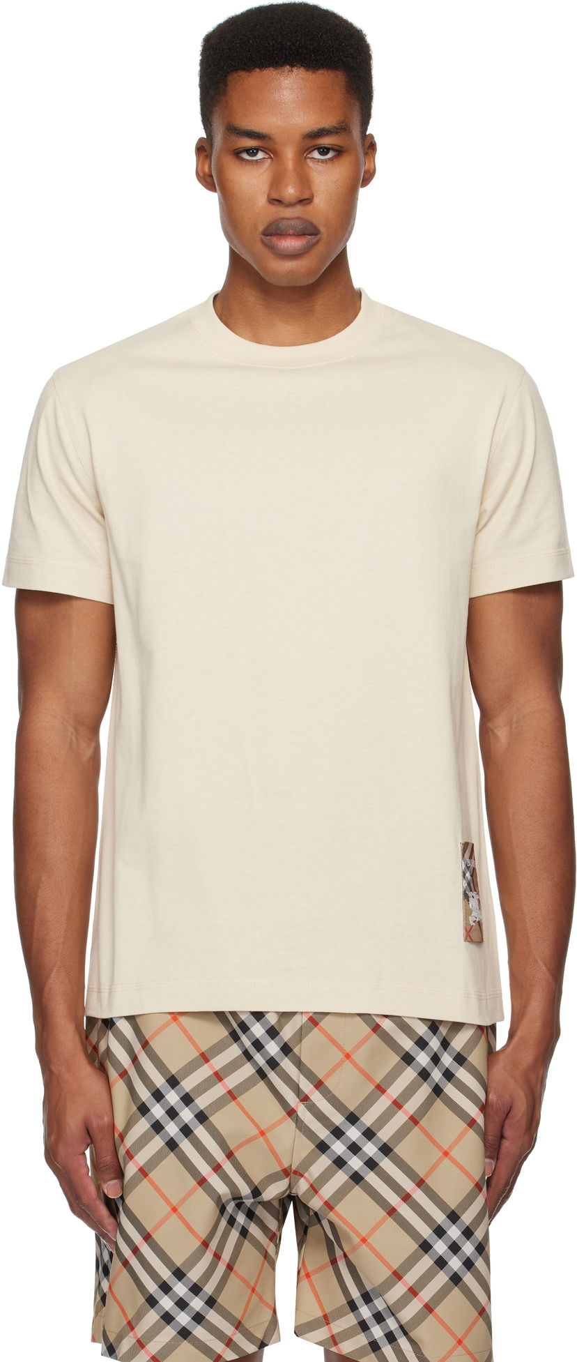 Majica Burberry Check Label Cotton T-Shirt Bež | 8103508