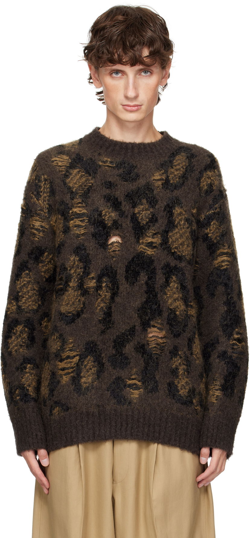 Pleteni pulover Junya Watanabe Jacquard Crewneck Sweater Rjava | WN-N033-051