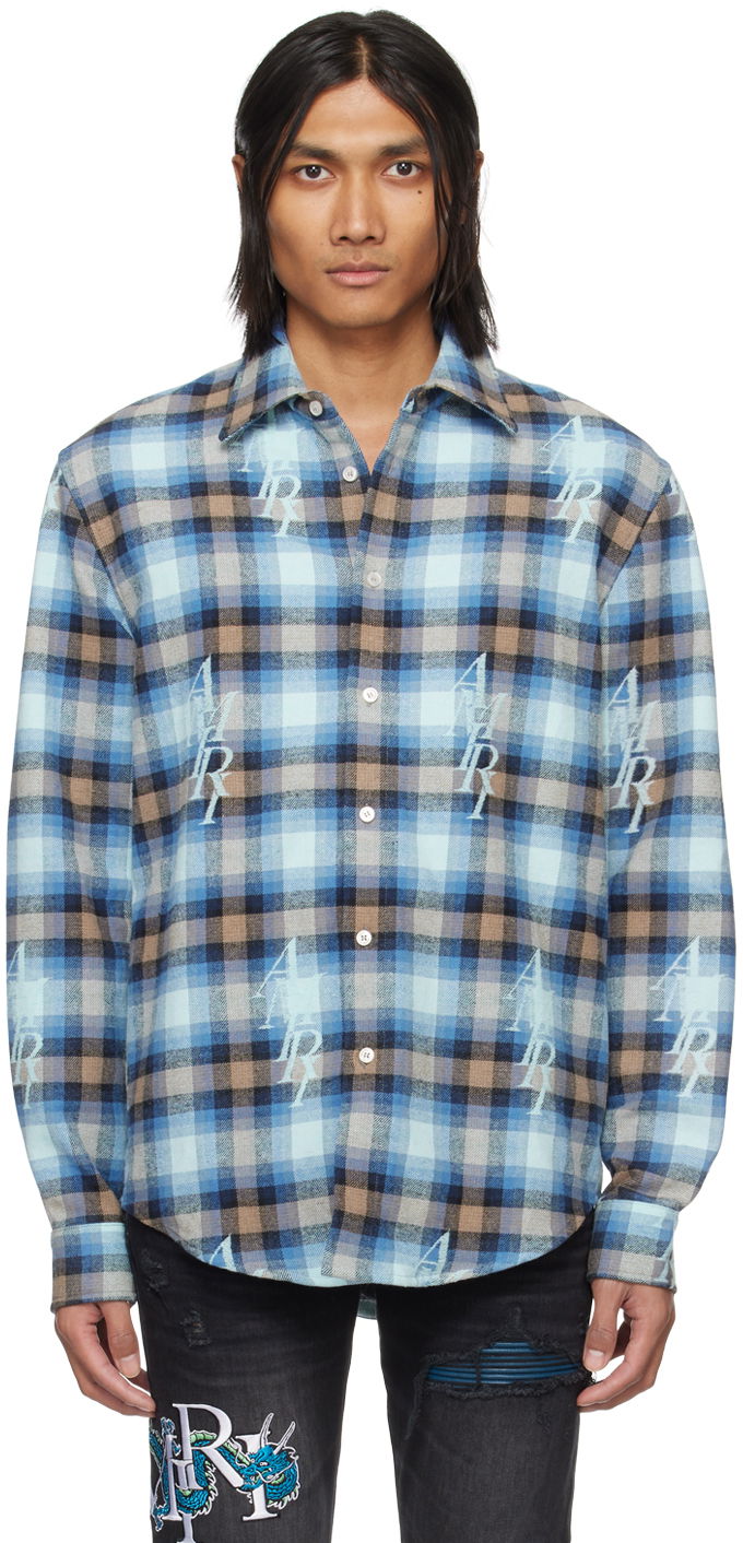 Srajce AMIRI Staggered Plaid Shirt Modra | PS24MSL004