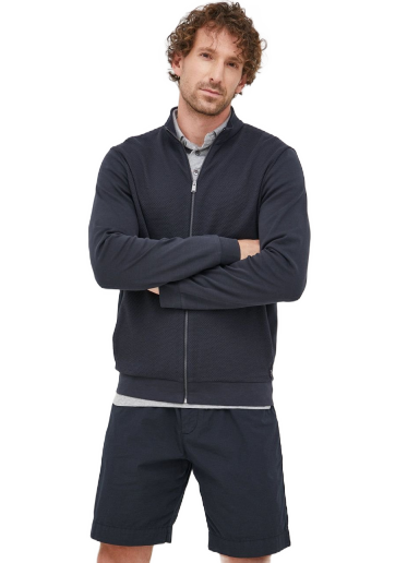 Pulover BOSS Cotton Zip-Up Sweatshirt Mornarica | 50468543