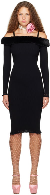 Blumarine Faux-Fur Trim Midi Dress