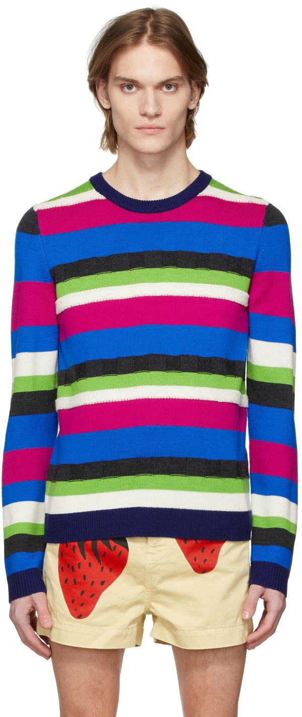 Pleteni pulover JW Anderson Striped Merino Wool Sweater Modra | KW0550-YN0008