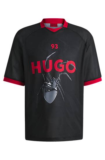 Majica BOSS HUGO Relaxed-Fit Football T-Shirt with Spider Print Črna | 50531299