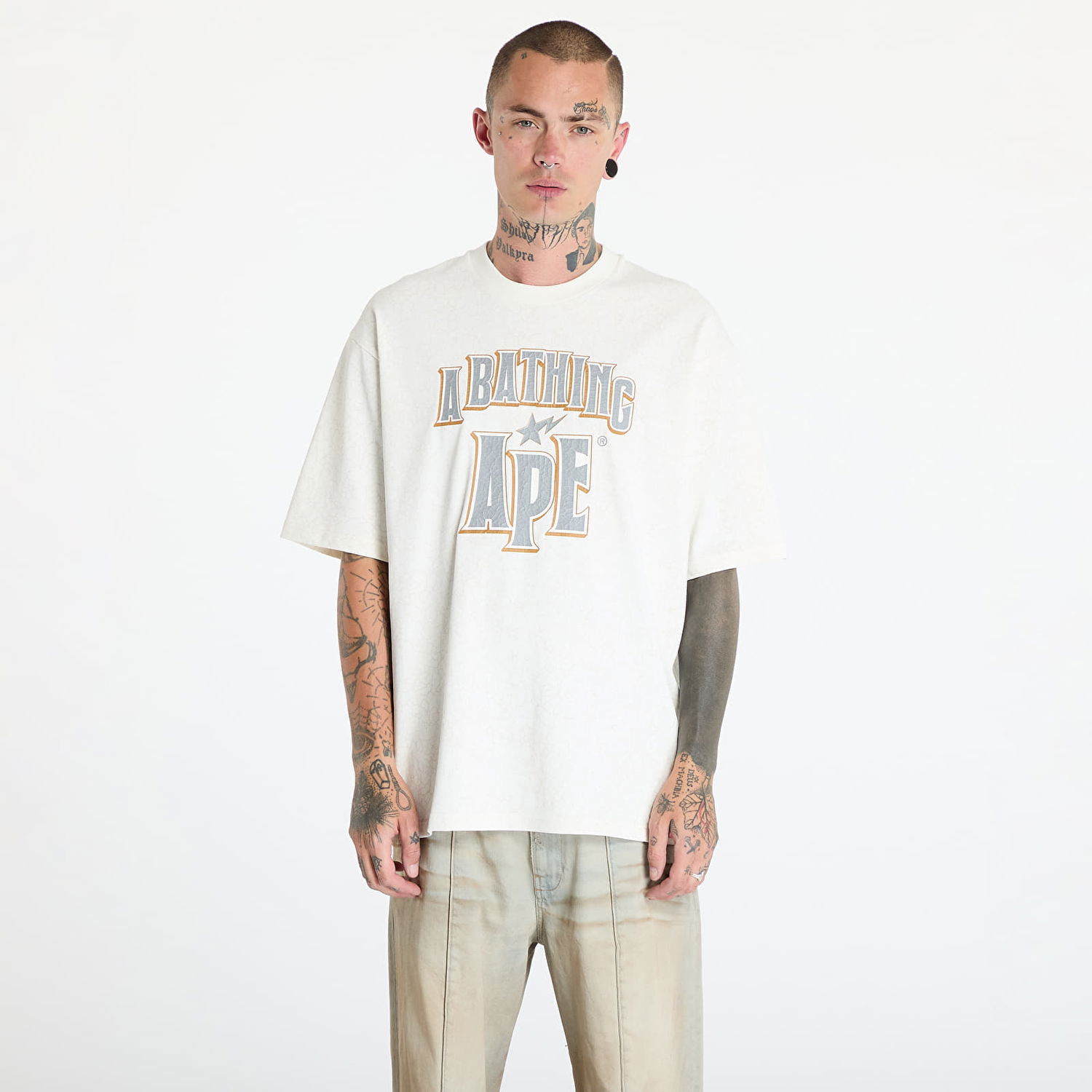 Majica BAPE A BATHING APE Crack Print Pattern Logo Relaxed Fit Tee White Bela | 001CSK801306M WHT, 0