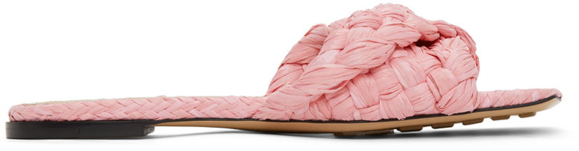 Superge in čevlji Bottega Veneta Bottega Veneta Raffia Stretch Flat Sandals Roza | 652860 V0GM0