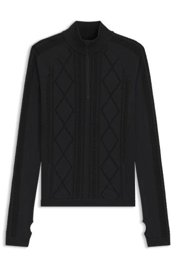 Pleteni pulover BOSS Ski zip-neck base-layer top with diamond pattern knit and thumbholes Črna | 50544394