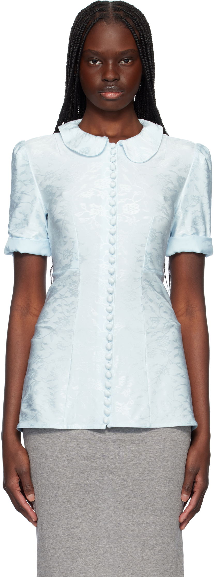 Srajce Jil Sander Jil Sander Fluid Viscose Jacquard Blouse Modra | J03NF0001_J20297