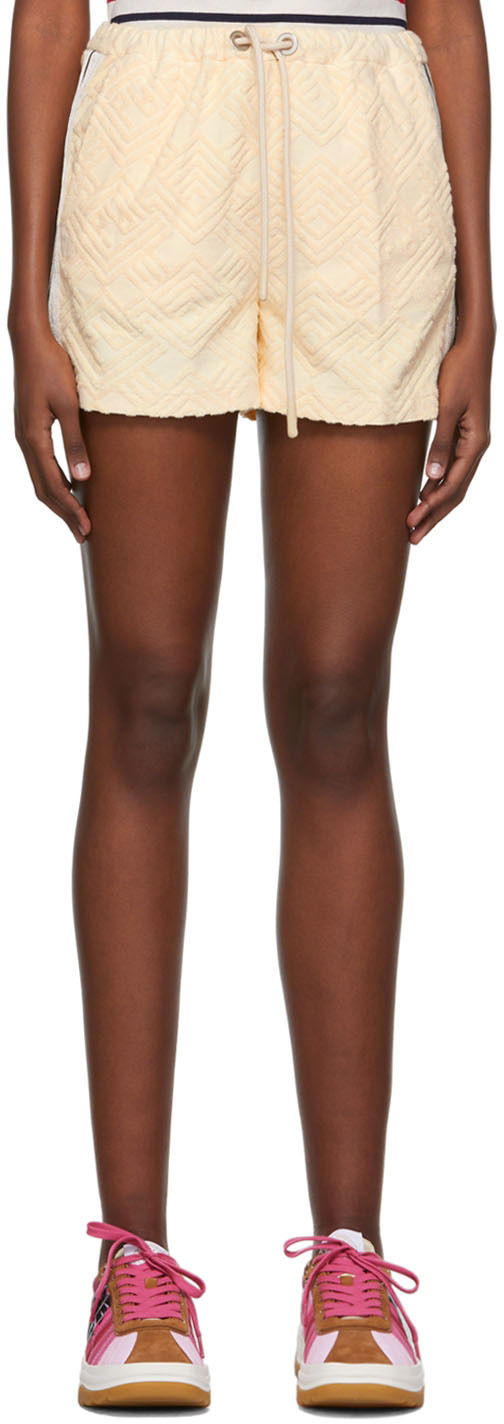 Kratke hlače Palm Angels Chevron Cotton Shorts Bež | PWCB025S22FAB0010303