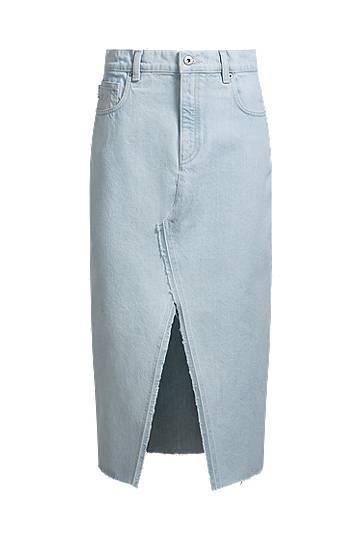 Krila BOSS Denim Midi Skirt with Frayed Hem Modra | 50534746