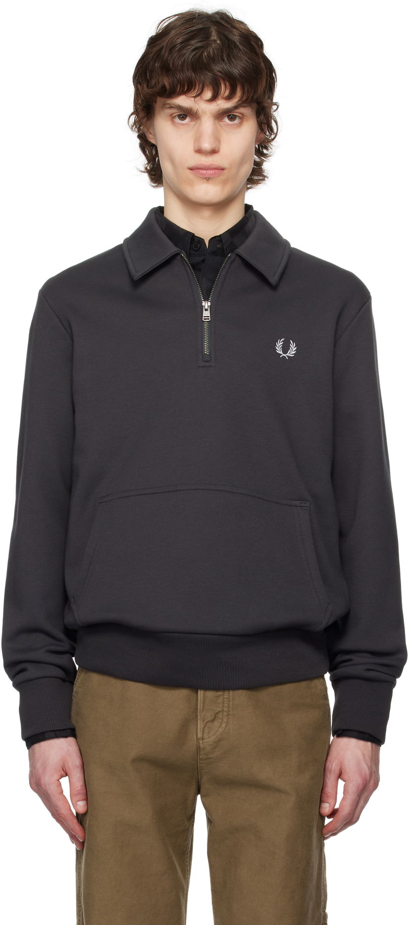 Pulover Fred Perry Fred Perry Half-Zip Fleece Sweatshirt Siva | M8637