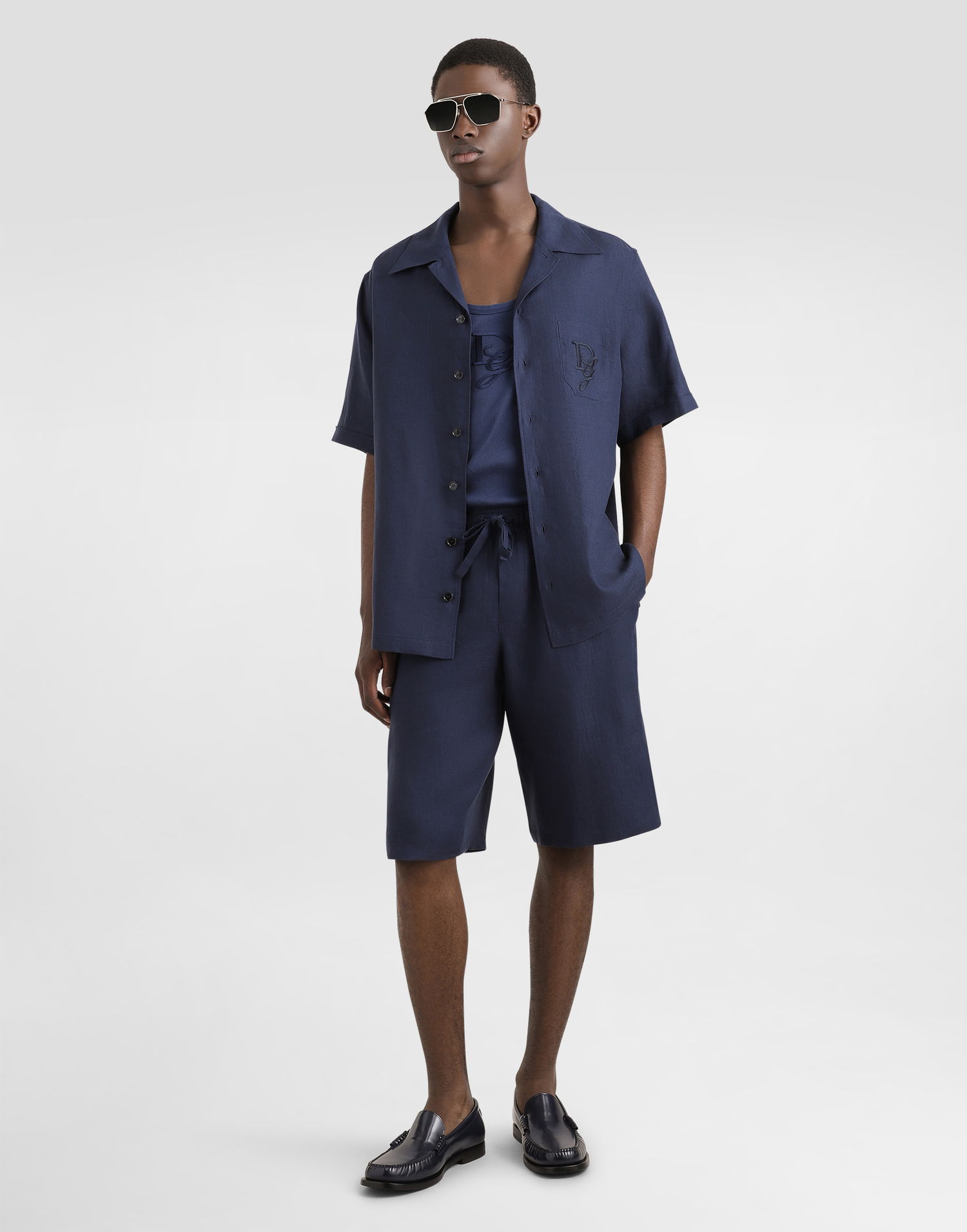 Kratke hlače Dolce & Gabbana Dolce & Gabbana Linen Shorts with Drawstring Mornarica | GV37AZFU4LGB0665, 1