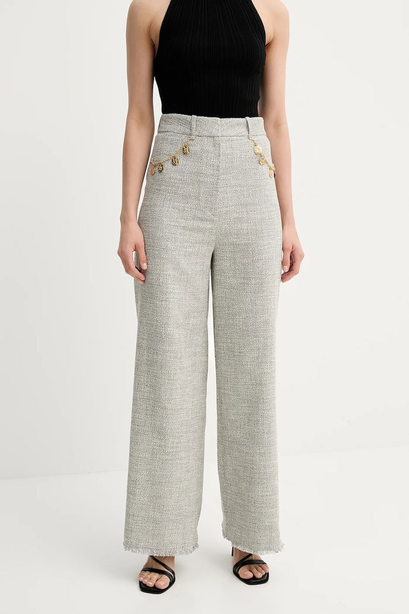 Hlače Nanushka Nanushka ALANDRA High-Waist Wide-Leg Pants Siva | NW25SSPA30399