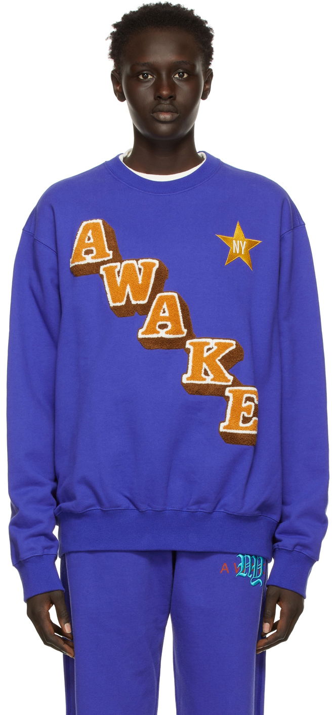 Pulover Awake NY Stacked Logo Crewneck Sweatshirt Modra | AWK-FW21-CN001