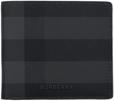 Denarnica Burberry Black & Gray Check Bifold Coin Wallet Črna | 8100529, 0