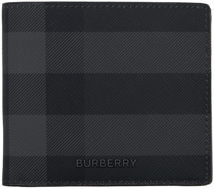 Denarnica Burberry Black & Gray Check Bifold Coin Wallet Črna | 8100529