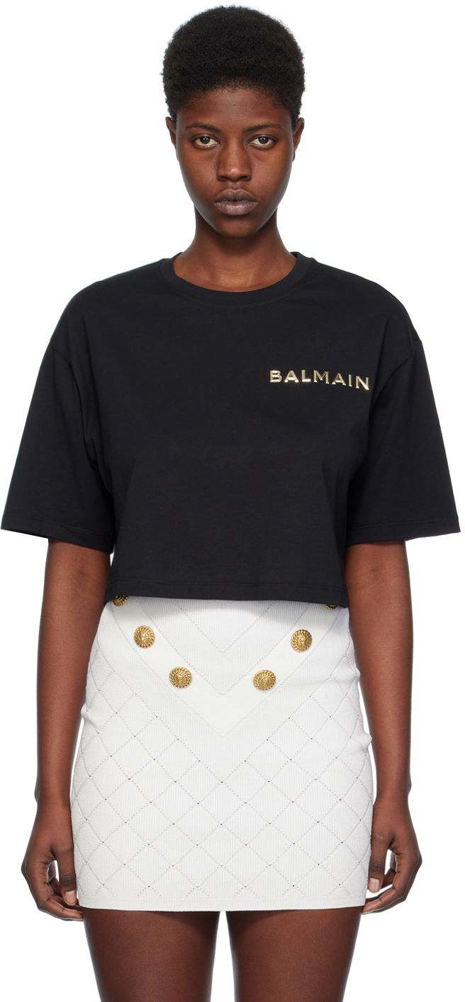 Majica Balmain Cropped T-Shirt Črna | CF1EE020BC61