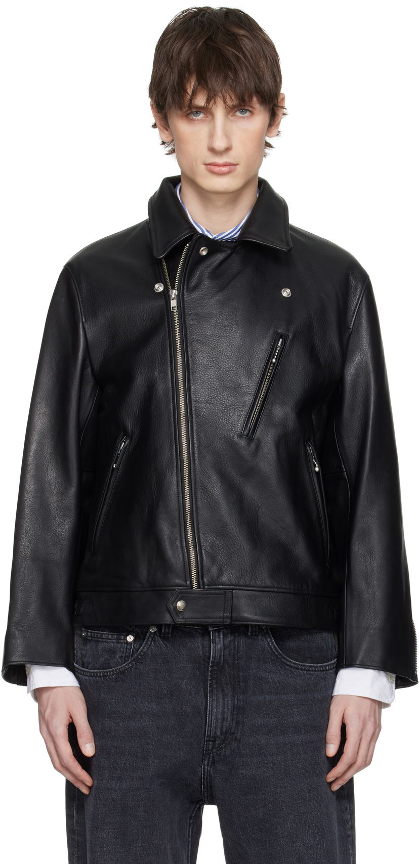 Bomber jakna WACKO MARIA WACKO MARIA Double Riders Leather Jacket Črna | 25SS-WMO-BL02