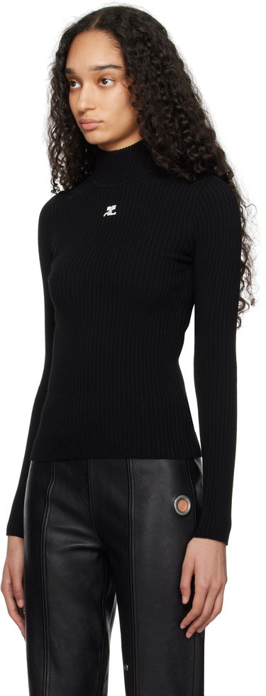 Pleteni pulover Courrèges Courrèges Reedition Rib Knit Mock Neck Sweater Črna | PERMPU022FI0001, 3