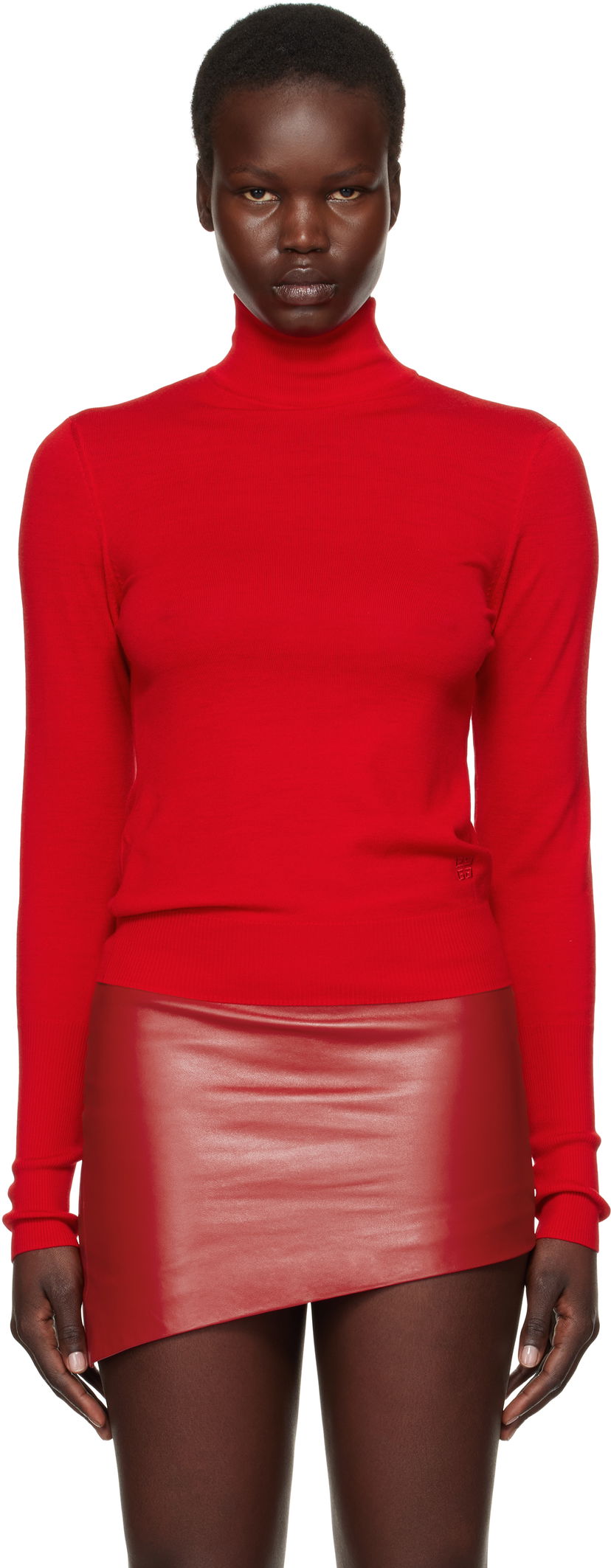 Pleteni pulover Givenchy Wool Draped Turtleneck Rdeča | BW90SP4ZNX640
