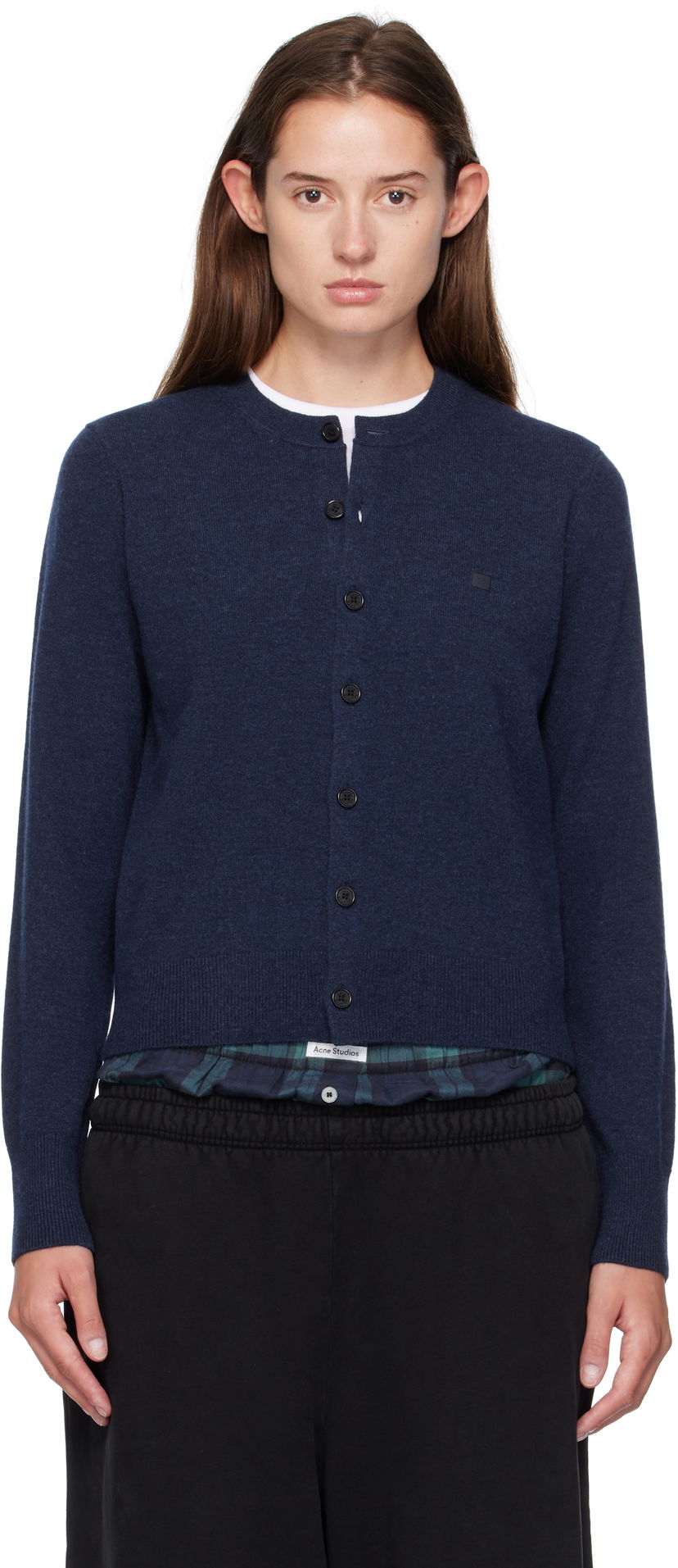 Pleteni pulover Acne Studios Fitted Yak Wool Cardigan Mornarica | A60634-