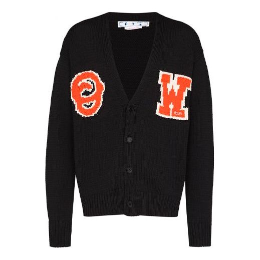 Pleteni pulover Off-White Off-White Logo Intarsia V-Neck Knit Cardigan Črna | OMHB014C99KNI0011020