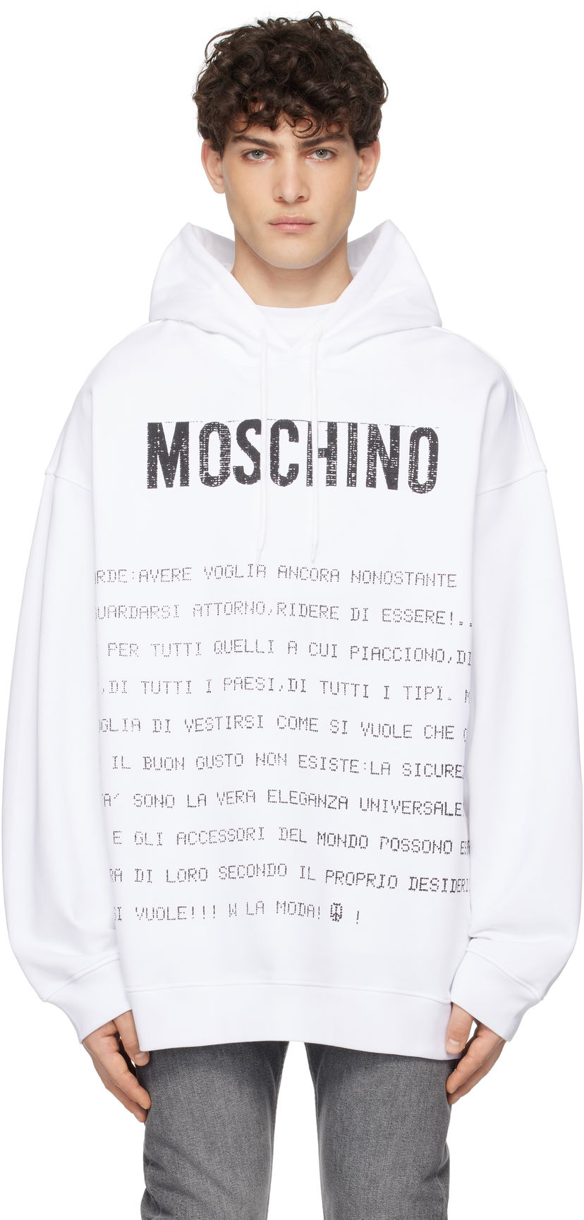 Pulover Moschino Moschino Message Hoodie Bela | 251ZZA170702281001