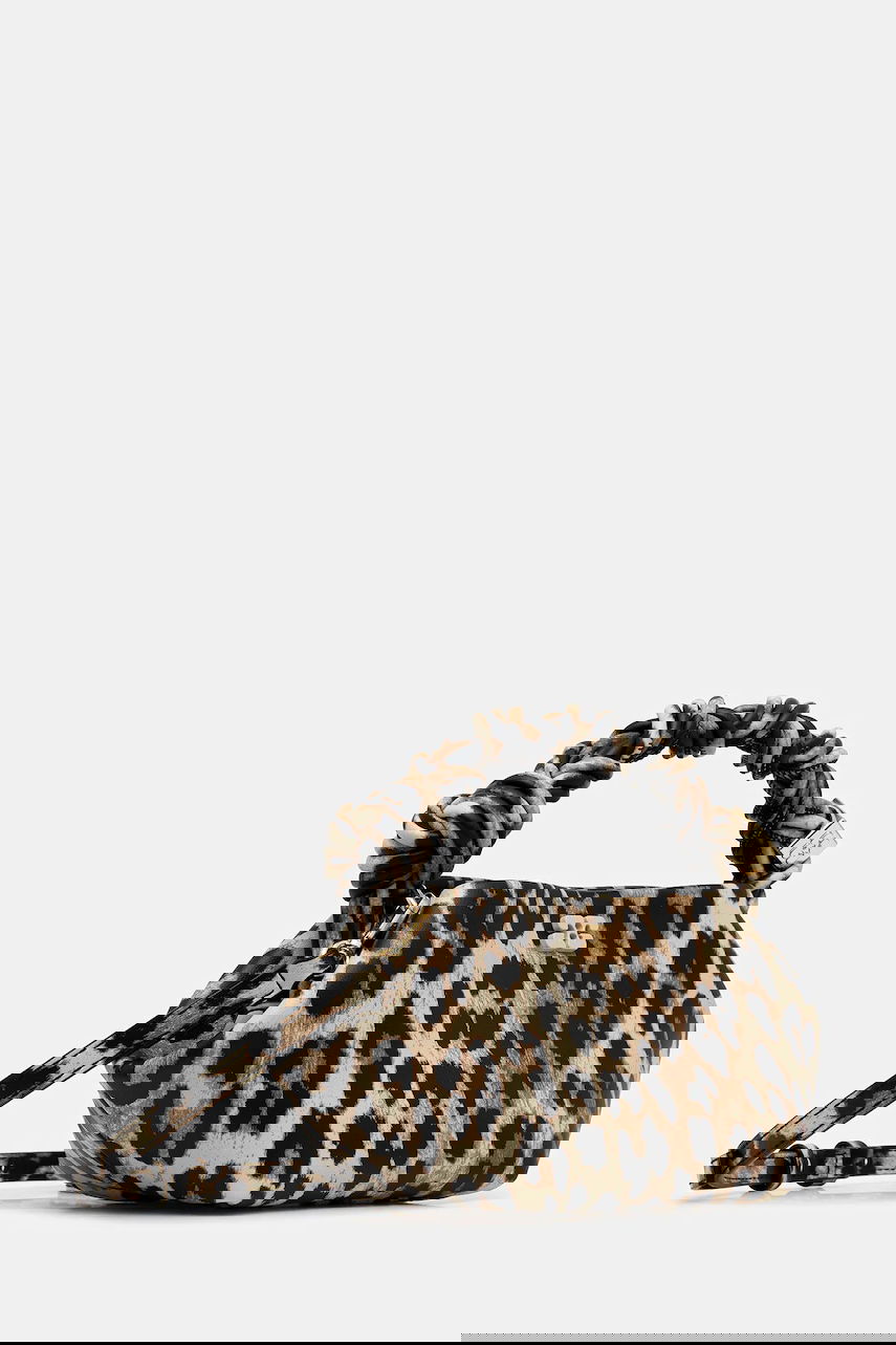Torbica GANNI Leather Bou Bag Mini Leopard Print with Braided Handle Večbarvna | A6948, 1